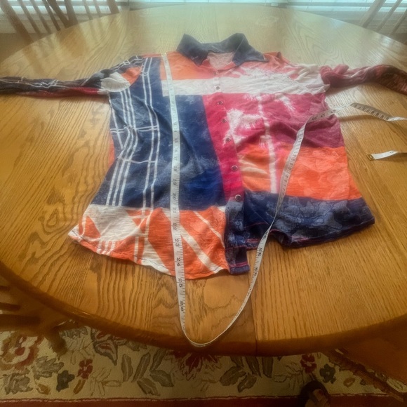 David Cline Crushed Long Sleeve Artsy Pink Orange Blue Hand Dyed Top Shirt M - Picture 7 of 8